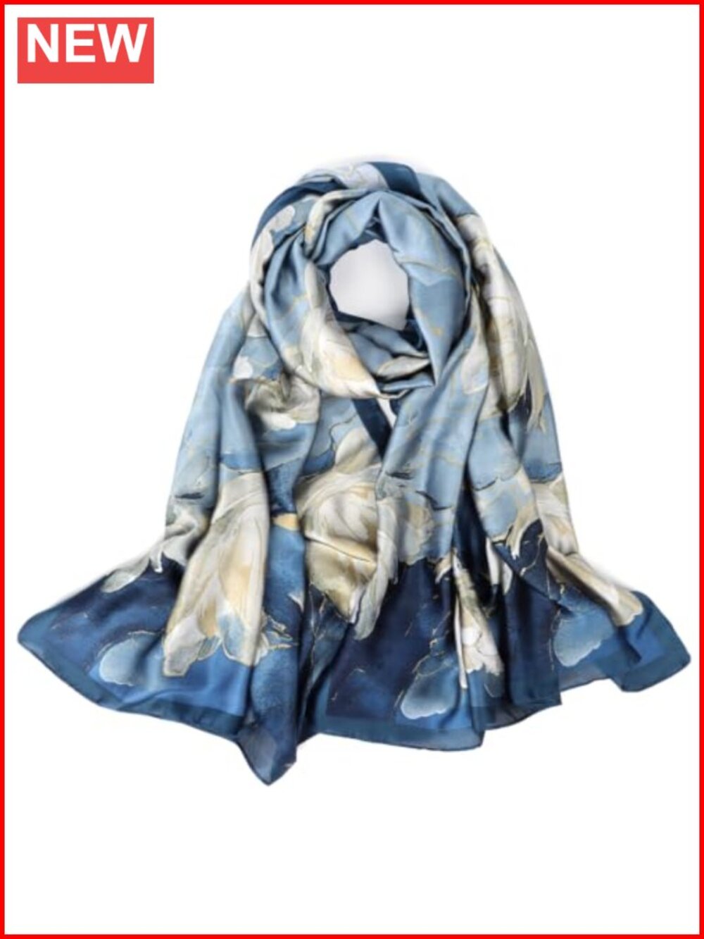 Lightweight Floral Satin Shawl Scarf 70x35 Inch Silk-Feel Polyester Wrap